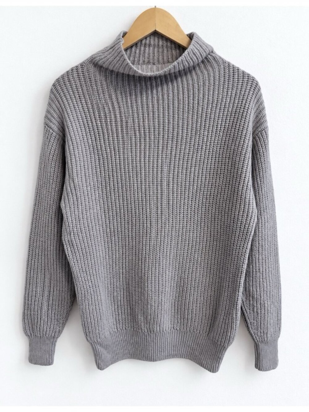 Aritzia Wilfred Montpellier Merino Wool Ribbed Turtleneck Sweater Mauve Grey S